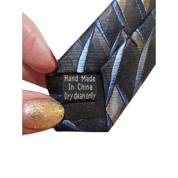NWT Platinum Designs Neck Tie Mens Designer Luxury Gray‎ Blue Geometric Business - Picture 8 of 12